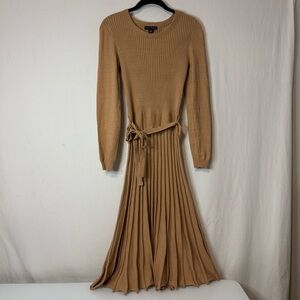 Sak’s Fifth Avenue Brown Long Sleeve Pleated Sweater Dress Size S